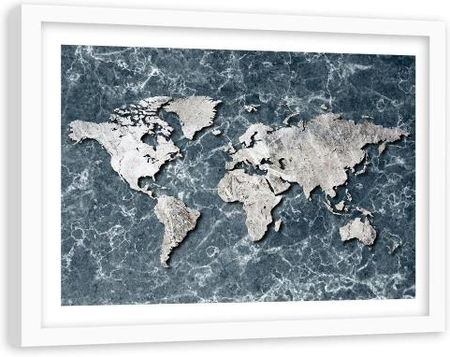 Feebe Obraz W Ramie Białej Mapa Świata Na Marmurze (4801712549481)