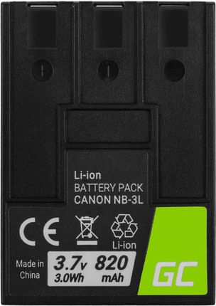 Green Cell Bateria NB-3L NB3L do Canon Digital IXUS II PowerShot SD100 IXY Digital 600 3.7V 820mAh (CB76)