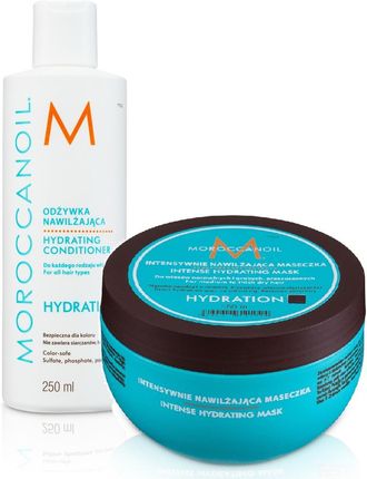 Moroccanoil Zestaw Do Włosów Suchych Hydration - Odżywka Nawilżająca Z Olejkiem Arganowym 250Ml, Intense Hydrating Mask Organiczna Maska Do Włosów S