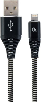 Kabel USB 2.0 (AM/8-pin lightning M) oplot tekstylny 2m czarno-biały Gembird