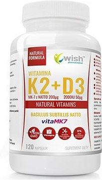 Wish Pharmaceutical Vitamin K2 Vitamk-7 200Mcg + D3 50µg 120 Caps