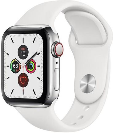 Apple Watch 5 Cellular Koperta 44mm Srebrna ze Stali Nierdzewnej z Paskiem Sportowym Biały