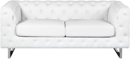 Beliani Pikowana sofa 2-osobowa nogi ze stali nierdzewnej biała ekoskóra Vissland