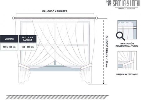 Spod Igły I Nitki Biała Firana Z Woalu 400X150 Cm Emporio - zdjęcie 2