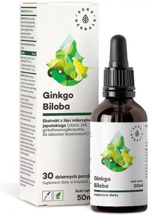 Aura Herbals Ginkgo Biloba ekstrakt Miłorząb Japoński 50:1 60mg krople 50 ml