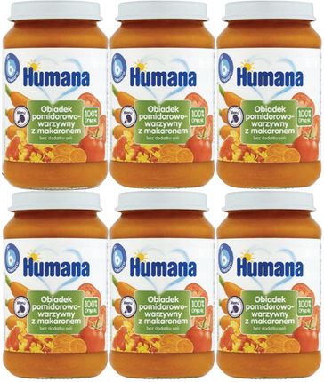 Humana 100% Organic Obiadek Pomidorowo-warzywny Z Makaronem Po 6. Miesiącu 6 X 190g
