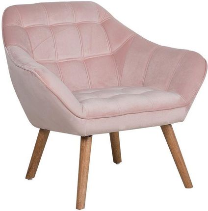 Beliani Elegancki fotel welurowy pikowany jasne drewniane nóżki różowy Karis