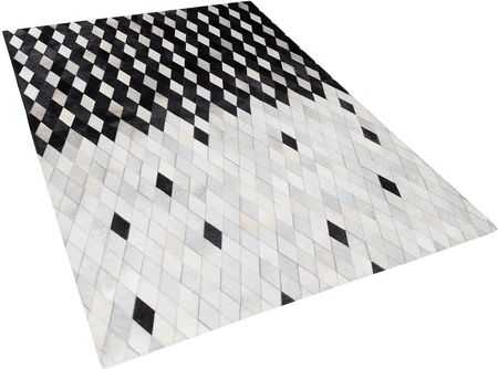 Beliani Dywan czarno-szary skórzany patchwork 140 x 200 cm w romby prostokątny Maldan