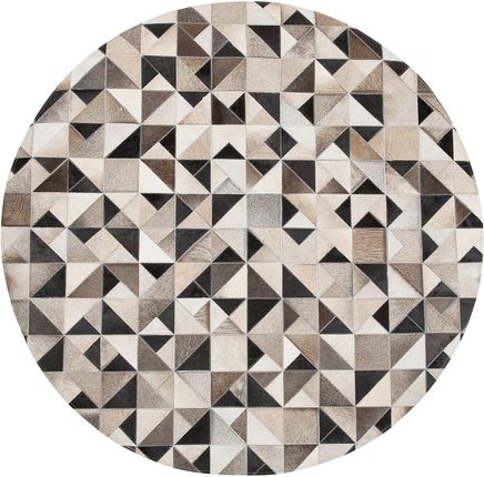 Beliani Dywan patchwork szaro-beżowy skórzany okrągły 140 cm wzór geometryczny Kirklar
