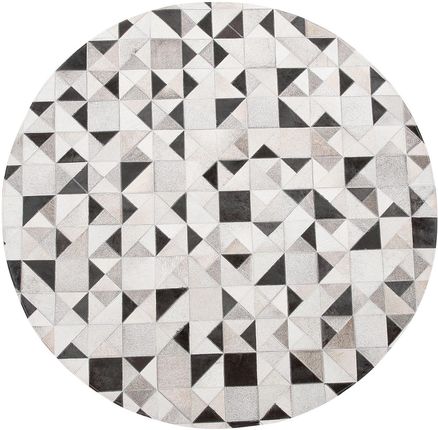 Beliani Dywan patchwork szaro-czarny skórzany okrągły 140 cm wzór geometryczny Kirklar