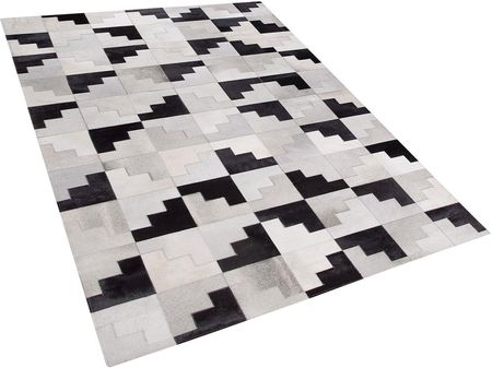 Beliani Dywan skórzany 160 x 230 cm wzór geometryczny ręcznie tkany czarno-szary Efirli