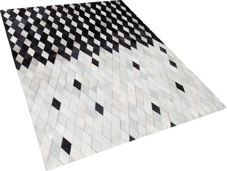 Beliani Dywan czarno-szary skórzany patchwork 160 x 230 cm w romby prostokątny Maldan
