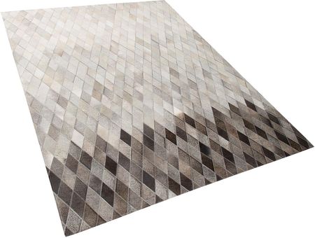 Beliani Dywan brązowo-szary skórzany patchwork 160 x 230 cm w romby prostokątny Maldan