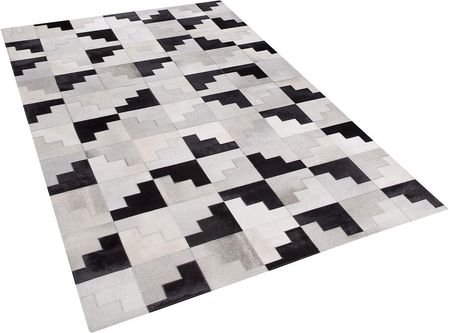 Beliani Dywan skórzany 140 x 200 cm wzór geometryczny ręcznie tkany czarno-szary Efirli