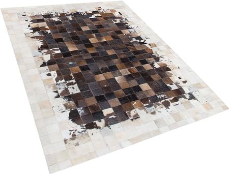 Beliani Dywan brązowo-beżowy skórzany 160 x 230 cm patchwork ręcznie tkany Okculu