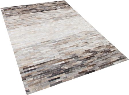 Beliani Skórzany dywan patchworkowy 140 x 200 cm tkany ręcznie szaro-beżowy Sinneli