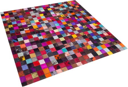 Beliani Nowoczesny dywan chodnik 200 x 200 cm skórzany patchworkowy wielokolorowy Enne