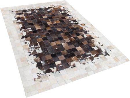 Beliani Dywan brązowo-beżowy skórzany 140 x 200 cm patchwork ręcznie tkany Okculu