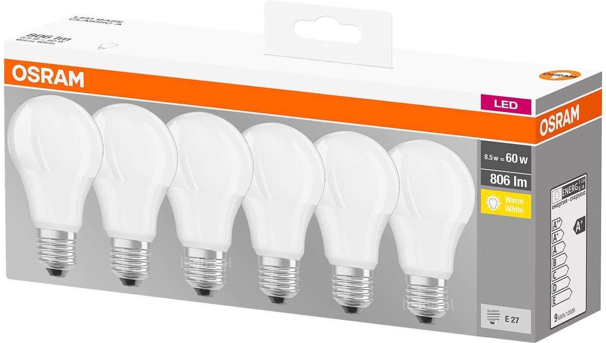 6 x Osram LED Star Classic A Birnenform 10W = 75W E27 matt 1055lm kal