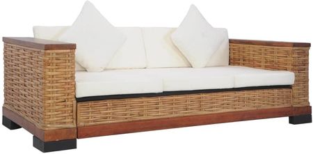 3-osobowa sofa z poduszkami, brązowa, naturalny rattan