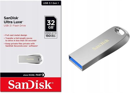SanDisk Ultra Luxe 32GB USB 3.1 Srebrny (SDCZ74032GG46)