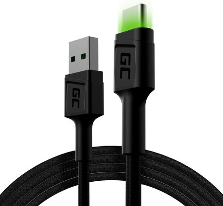 Green Cell Kabel Ray USB-A - USB-C 120cm Ultra Charge QC 3.0 Zielony LED 
