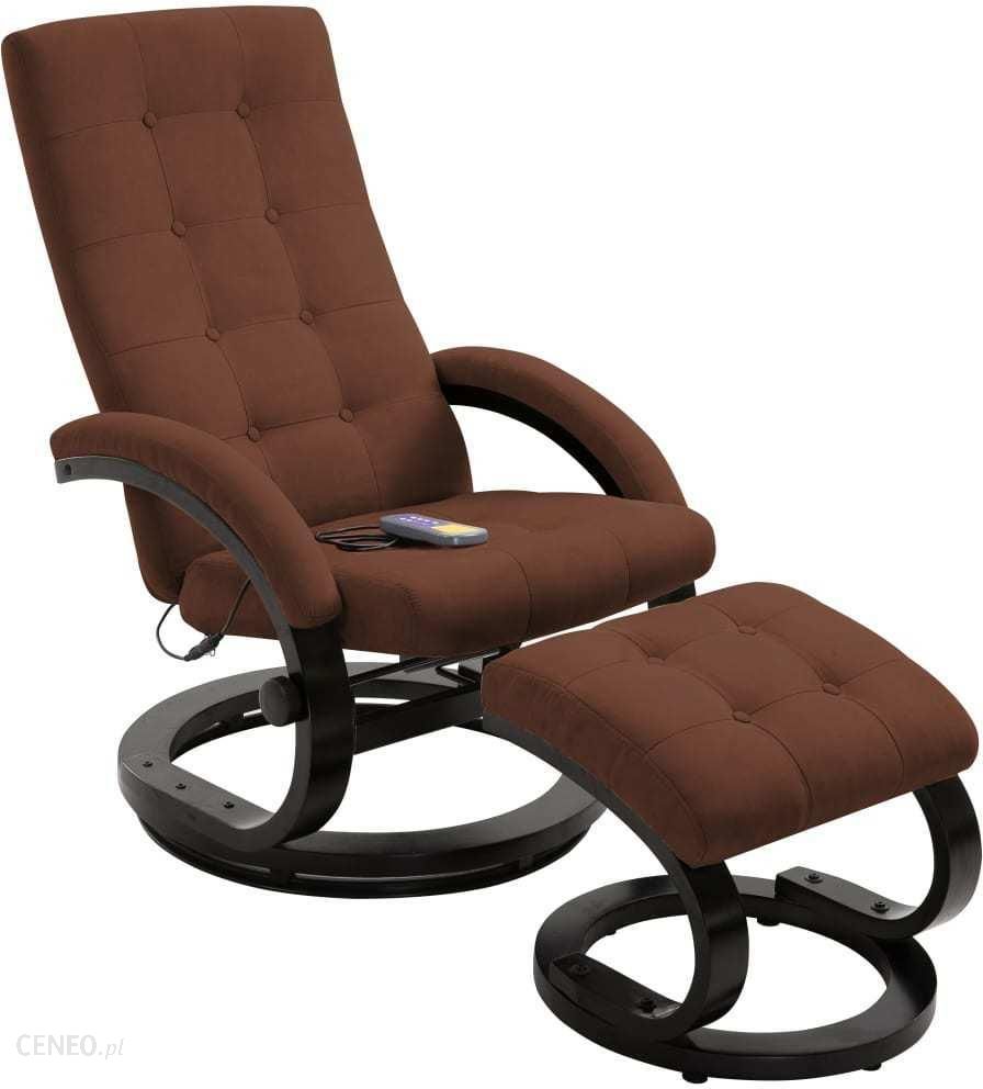 Rozkładany fotel do masażu z podnóżkiem, brązowy, tkanina