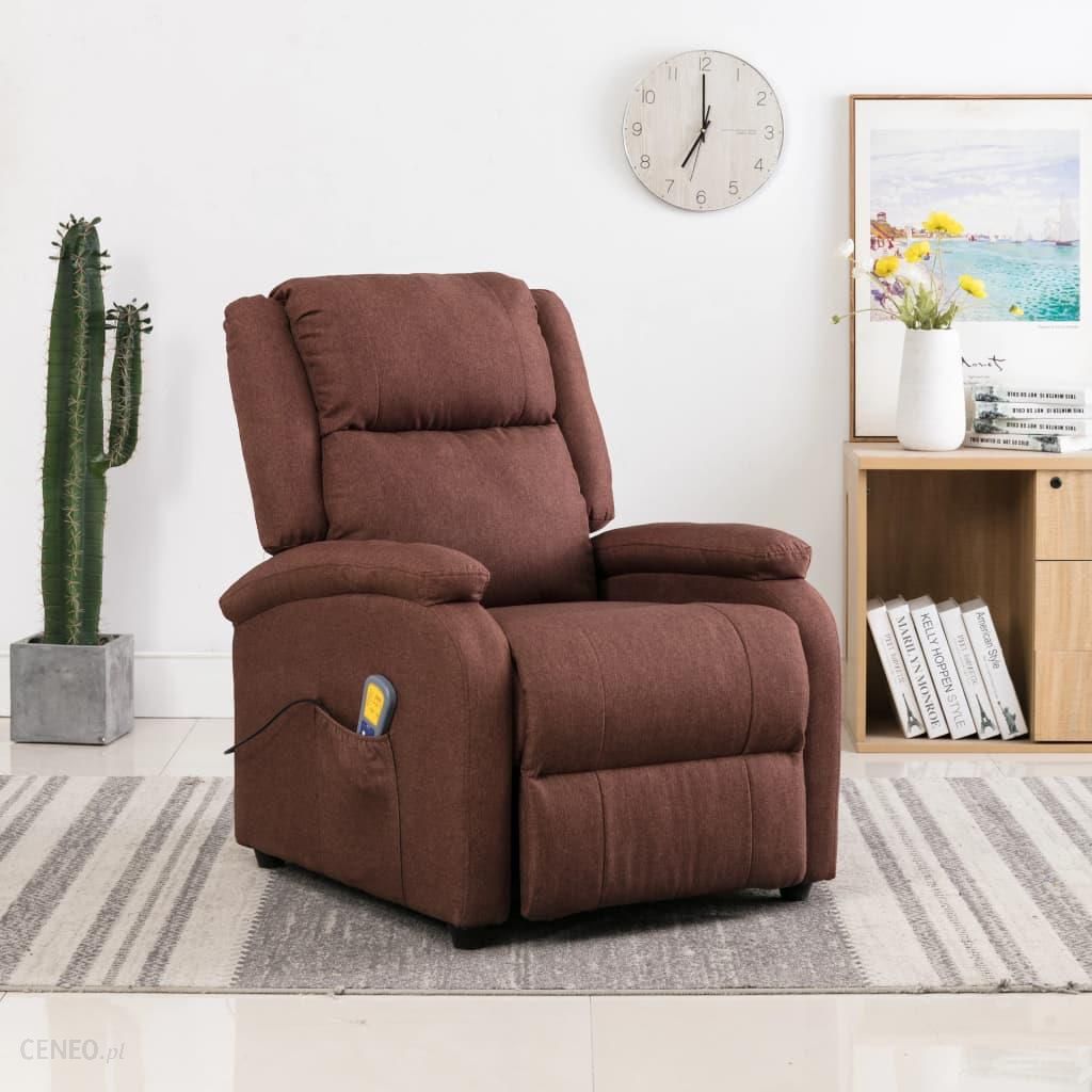 Elektryczny fotel masujący, rozkładany, brązowy, tkanina