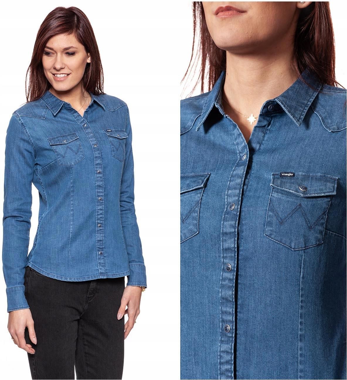 Wrangler Slim Western Damska Koszula Jeansowa L Ceny i Wrangler Koszula Niebieskie bluzki damskie Wrangler, l