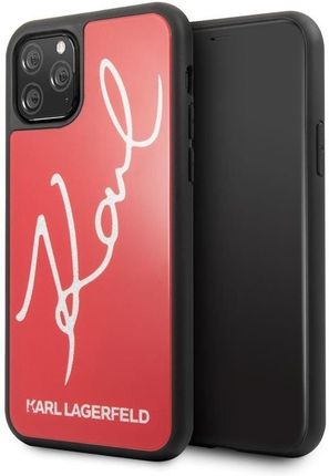 Karl Lagerfeld Double Layers Tempered Glass Glitter Signature Case - Etui iPhone 11 Pro (czerwony)