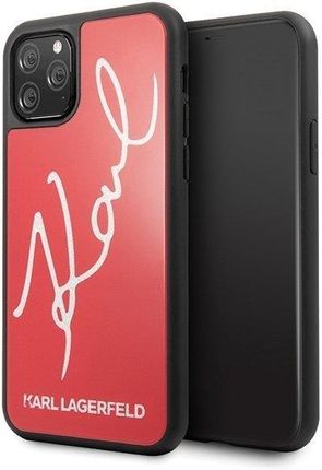 Karl Lagerfeld Double Layers Tempered Glass Glitter Signature Case - Etui iPhone 11 Pro Max (czerwony)