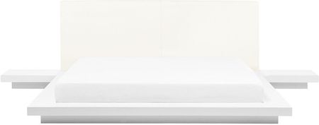 Beliani Łóżko 160x200 cm niska rama styl japoński stoliki nocne białe Zen