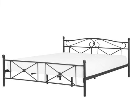 Beliani Metalowe łóżko ze stelażem 180x200 cm zdobione wezgłowie i zanóżek czarne Rodez