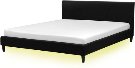 Beliani Podwójne łóżko tapicerowane 180 x 200 cm czarne LED ze stelażem zagłówkiem Fitou
