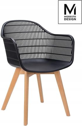 Design Modesto Krzesło Basket Arm Wood Czarne Polipropylen Nogi Jesionowe