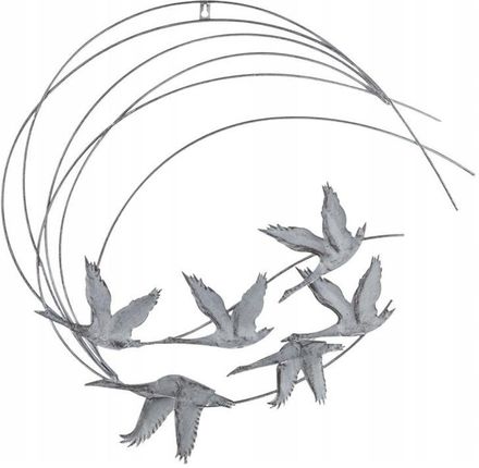 Dekoracja Ścienna metalowa srebrna ptaki koło72x74