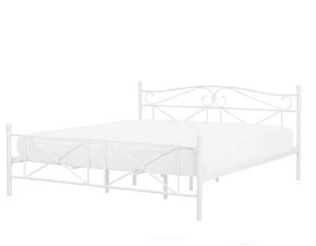 Beliani Metalowe łóżko ze stelażem 180x200 cm zdobione wezgłowie i zanóżek białe Rodez