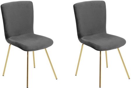 Beliani Zestaw 2 krzeseł tapicerowanych welurem do jadalni złote nóżki szary Rubio
