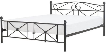 Beliani Metalowe łóżko ze stelażem 160x200 cm zdobione wezgłowie i zanóżek czarne Rodez