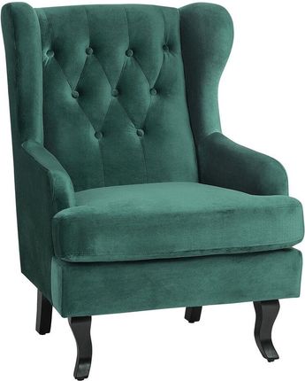 Beliani Fotel tapicerowany welurowy pikowany wysokie oparcie uszak retro zielony Alta