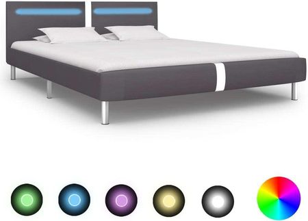 Rama łóżka LED, szara, sztuczna skóra, 180x200 cm
