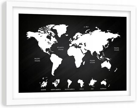 Obraz w ramie białej, Mapa świata i kontynenty
