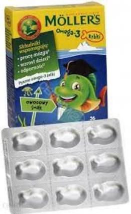 Mollers Tran Omega-3 Rybki Owocowe 36szt - zdjęcie 1 Mollers Tran Omega-3 Rybki Owocowe 36szt