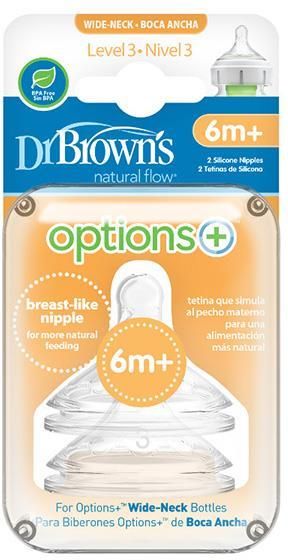 Dr Browns Silikonowy Smoczek Options+ Do Butelki Szeroka Szyjka Poziom 3 Naturalny Przepływ 6M+ 2szt 81037