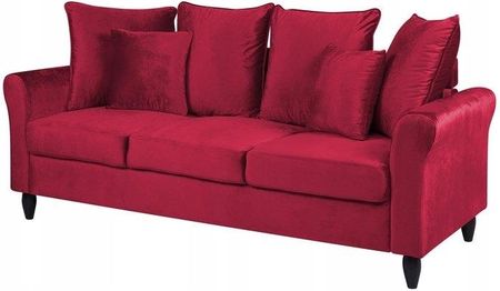 Beliani Sofa 3-osobowa welurowa kanapa oparcie z poduch czerwona Bornholm