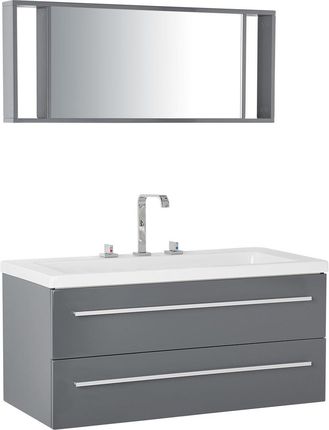Beliani Zestaw mebli łazienkowych z lustrem 2 szuflady szafka wisząca szara Almeria
