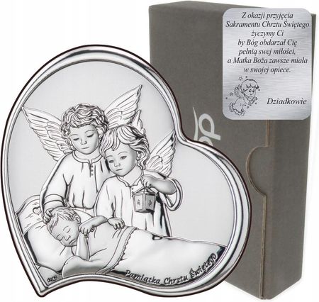 Srebrny obrazek Anioł stróż dzieci Pamiątka Chrztu