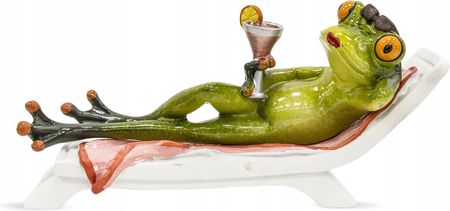 Figurka Dekoracyjna Żaba Na Leżaku Z Drinkiem