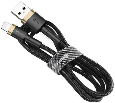 Baseus Cafule Cable wytrzymały nylonowy kabel przewód USB / Lightning QC3.0 2.4A 1M czarno-złoty (CALKLF-BV1)