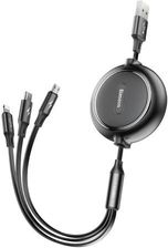 Zdjęcie Baseus Golden Loop rozwijany kabel 3w1 USB - micro USB / Lightning / USB-C 3.5A 35cm - 120cm czarny (CAMLT-JH01) - Radlin